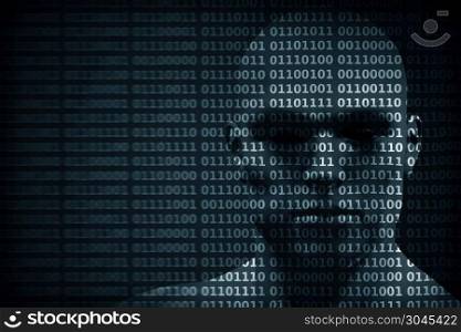 Man face blended with binary code digits. Concept of hacker, coding, programming, data protection etc.. Man face blended with binary code digits. Concept of hacker, data protection etc.