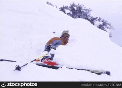 Man Falling Down Skiing