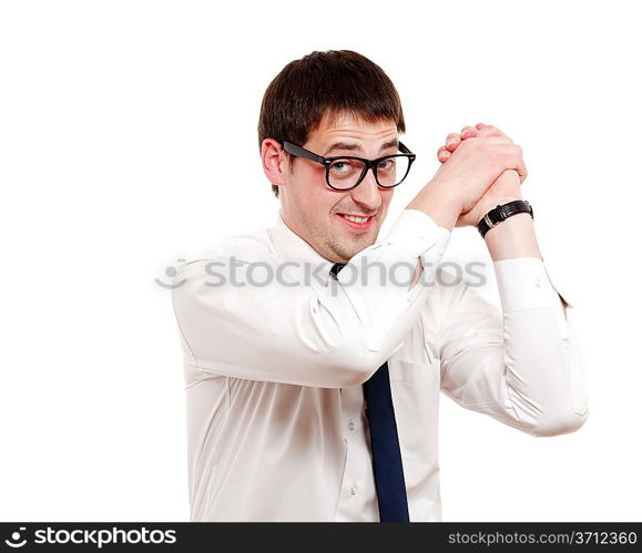 Man gesturing success sign. Isolated over white.