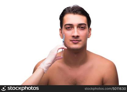 Man getting injection isolated on white