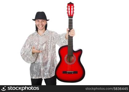 Man giutar player isolated on white