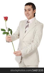 man giving a love gift a over white background