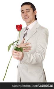 man giving a love gift a over white background