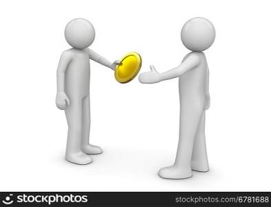 Man giving coin to other