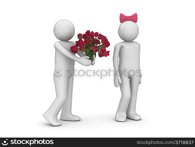 ""Man giving flowers (love, valentine day series; 3d isolated characters)""