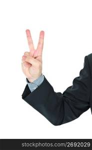 Man giving peace or victory sign