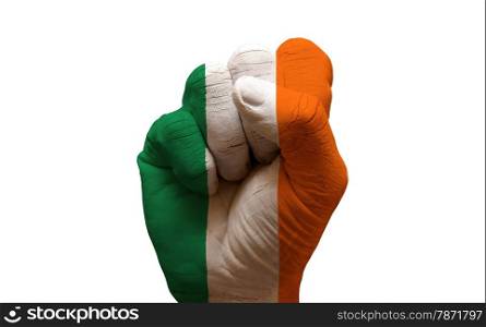 man hand fist painted country flag of ireland