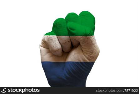 man hand fist painted country flag of sierra leone