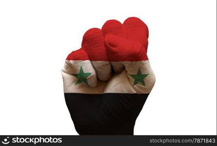 man hand fist painted country flag of syria