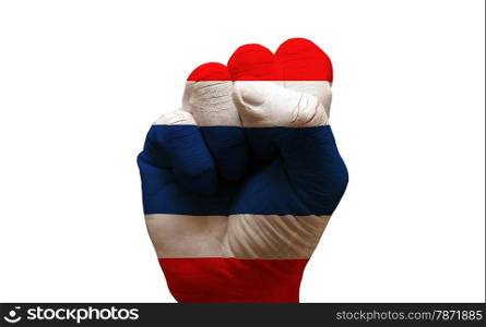 man hand fist painted country flag of thailand