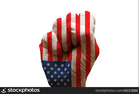 man hand fist painted country flag of usa