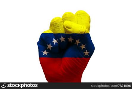 man hand fist painted country flag of venezuela