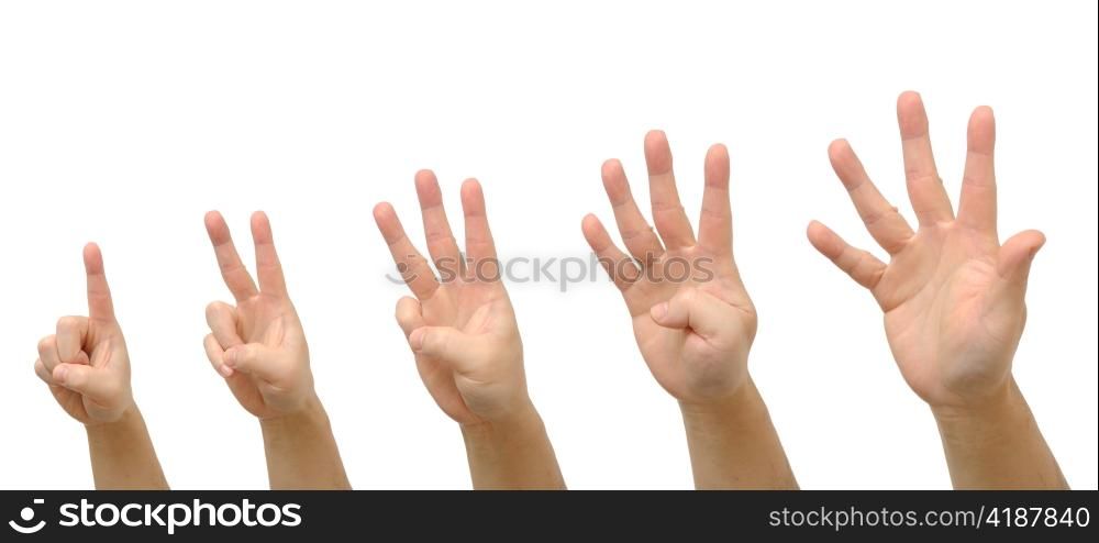 Man hand gesture set counting numbers from one to five