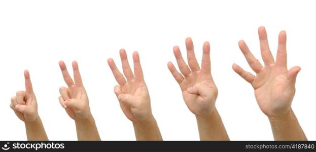 Man hand gesture set counting numbers from one to five