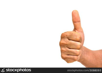 Man hand gesture thumb up showing good, like, Ok, agree, success