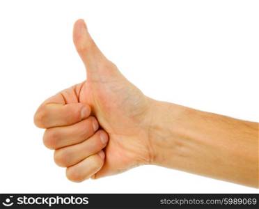 man hand going thumb up, isolated on white