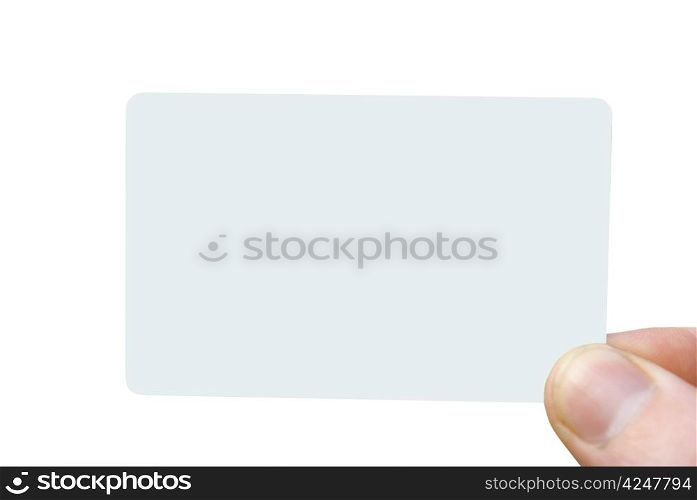 Man hand holding a blank business card