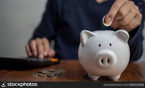Man hand holding piggy bank. Business financial and banking investment ,saving money concept.