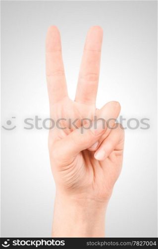 Man hand making sign. Isolated on white background