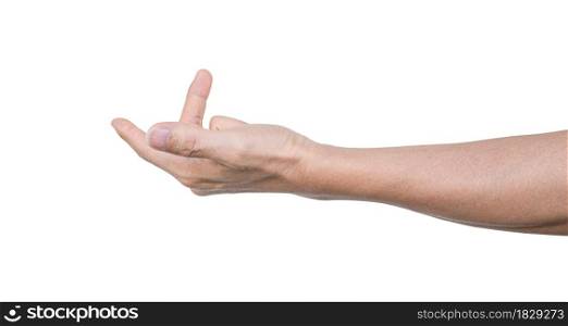 Man hand open palm up to help or receive. Isolated on white background with clipping path.