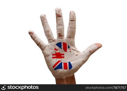 man hand palm painted british money pound symbol