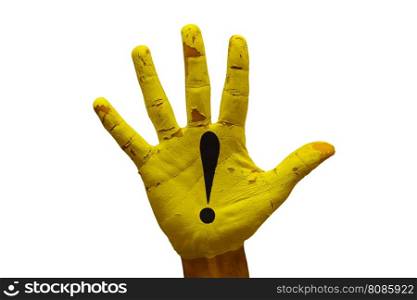man hand palm painted caution danger symbol