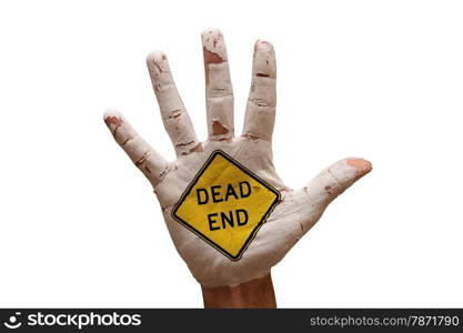 man hand palm painted caution danger symbol dead end