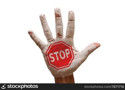 man hand palm painted caution danger symbol stop
