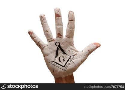 man hand palm painted caution Freemasonry symbol