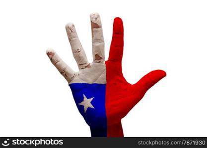 man hand palm painted country flag of chile