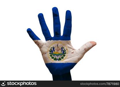 man hand palm painted country flag of el salvador