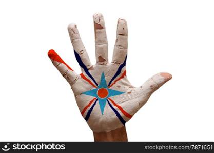 man hand palm painted flag of assyrian people