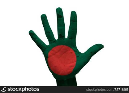 man hand palm painted flag of bangladesh