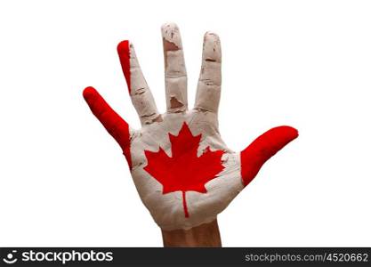 man hand palm painted flag of canada