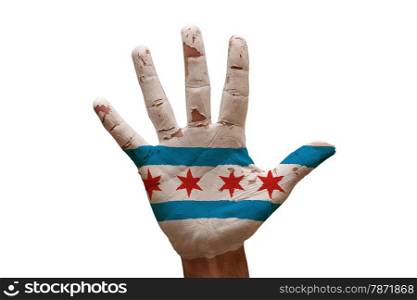 man hand palm painted flag of chicago
