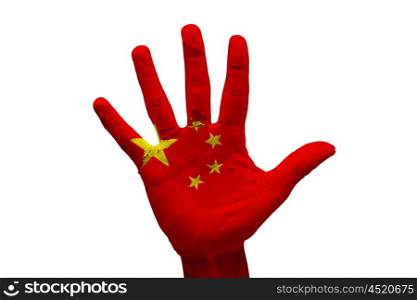 man hand palm painted flag of china
