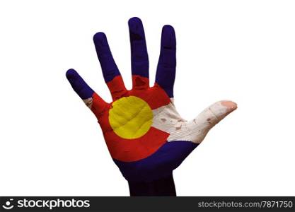 man hand palm painted flag of colorado