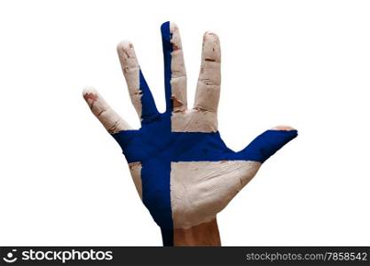 man hand palm painted flag of finland