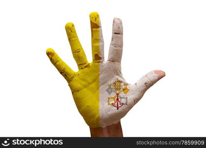 man hand palm painted flag of vatican city