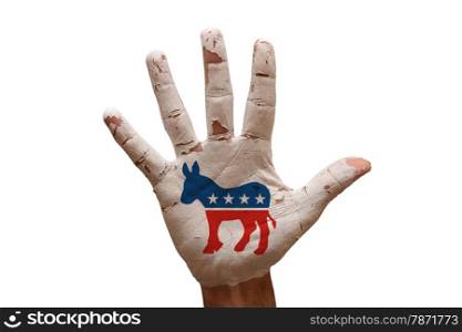 man hand palm painted united states democratic party