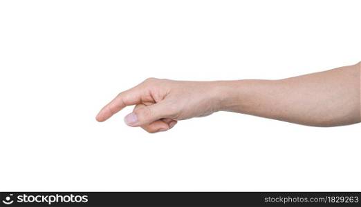 Man hand pointing at something Isolated on white background with clipping path.