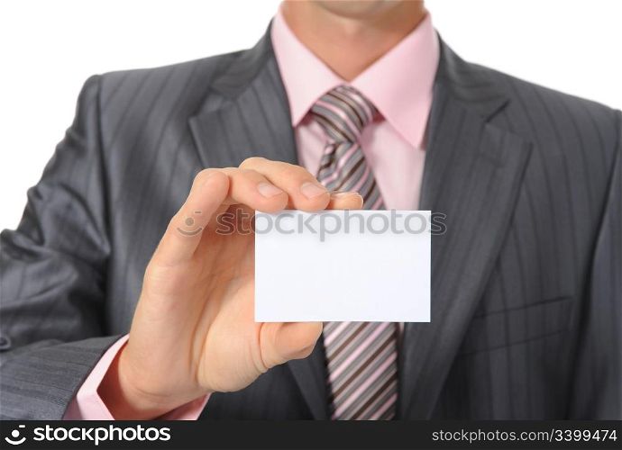 man handing a blank. Isolated on white background