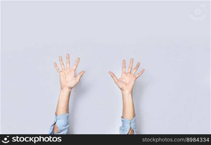 Man hands counting five, fingers counting five, hand fingers counting five on isolated background, countdown