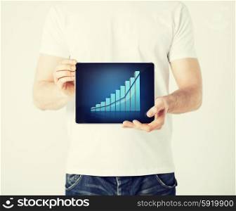 man hands holding tablet pc with graph. picture of man hands holding tablet pc with graph