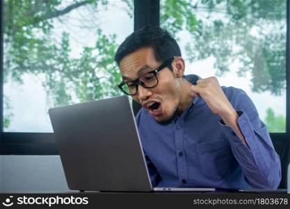 Man happy excited profit trading online, Businessman using computer happy so excited profit business