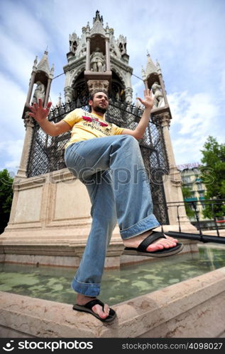 Man having fun in the city in Geneva.