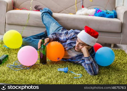 Man having hangover after christmas party