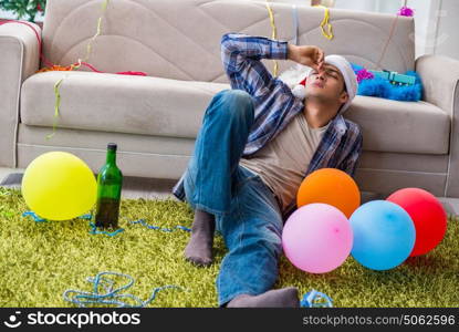 Man having hangover after christmas party