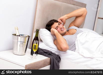 Man having hangover after night party