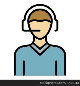 Man headset call center icon. Outline man headset call center vector icon color flat isolated. Man headset call center cicon color outline vector